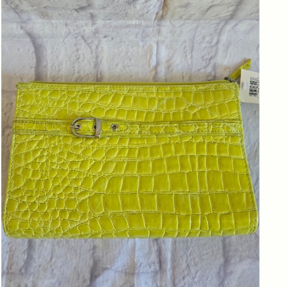 Croc-Embossed Zip Clutch Women's Bag Lime Green